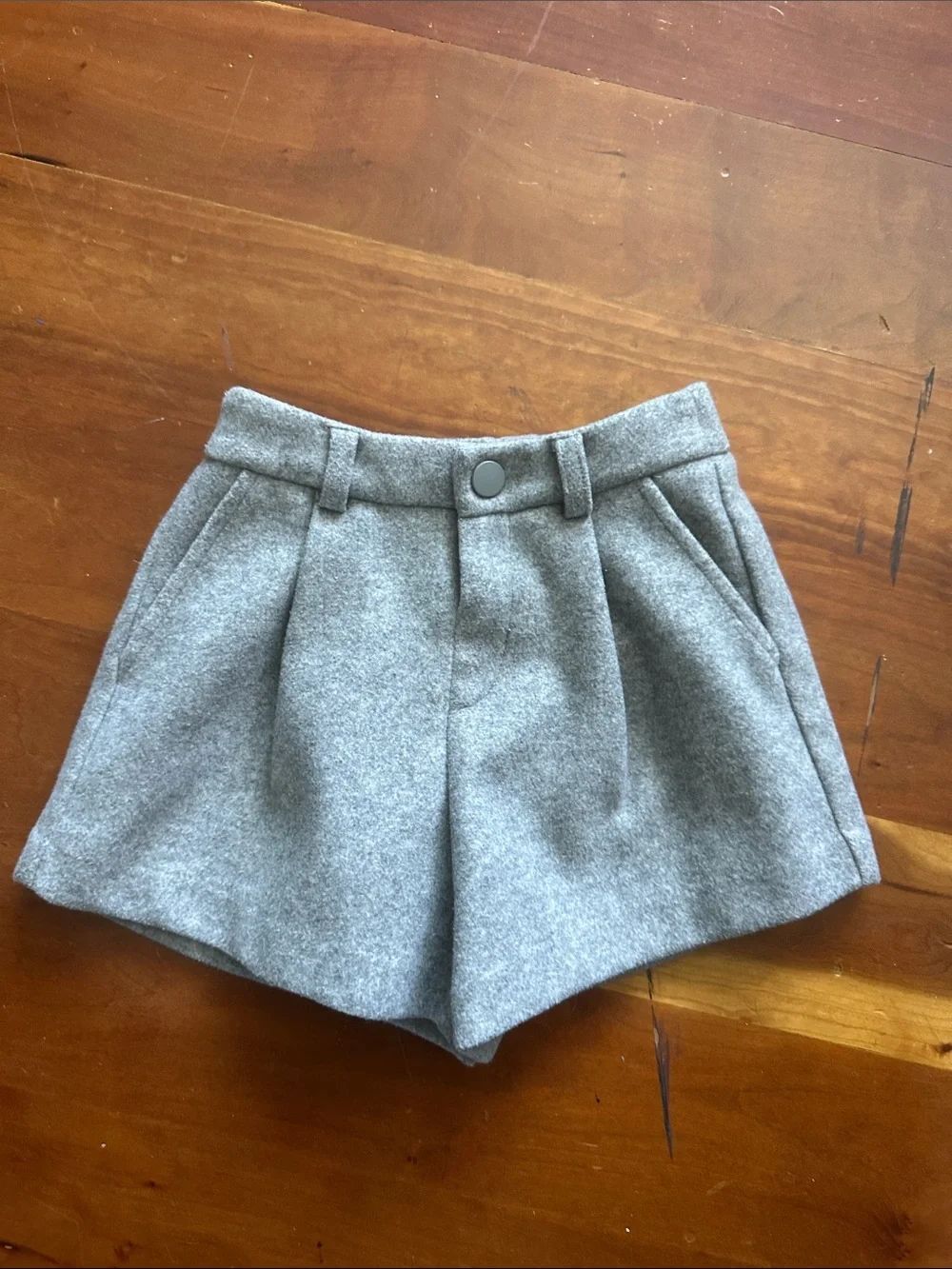 Zara Gray Wool-Blend Pleated Kids Shorts